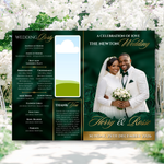Emerald Green Wedding Program Template, 4-Page Bi-Fold Ceremony Booklet (Digital Download)