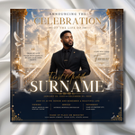 Blue & Gold Funeral Announcement Flyer, Celebration of Life Evite (Digital Download Canva Template 1080x1080px )