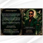 Green & Gold Floral Funeral Program Template, 8-Page Memorial (Canva, PDF)