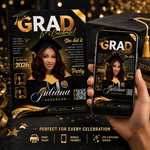 Class of 2026 Gold Graduation Invitation, Editable Magazine Style Black Boy College High School Grad Party Canva DIY Flyer