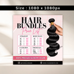 Hair Price List Flyer, Wig Install Flyer, Hair Bundles Social Media Canva Template, Hair Stylist Booking Flyer