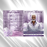 Purple & White Roses Funeral Program Template: 8-Page Memorial (Canva PDF)