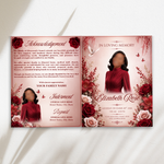 White & Red Roses Funeral Program Template, Memorial Obituary (Canva Template)