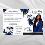 Blue Rose Funeral Program Template, 8-Page Memorial (Canva, PDF)