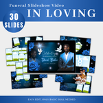 Blue & Black Funeral Slideshow Template, Celebration of Life (Canva, 30 Slides, MP4)