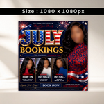 July Booking Flyer, Now Booking July, July 4th Flyer, Hair Braid Lash Brow Flyer, Fourth of July, Books Open, DIY Canva
