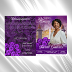 Purple Roses Funeral Program Template: 8-Page Memorial (Canva, Digital Download)