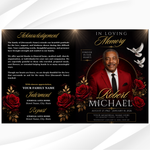 Red & Black Floral Funeral Program Template, 8-Page Memorial (Canva, PDF)