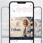 Blue & White Funeral Announcement Flyer: Obituary, Celebration of Life (Canva Template PDF)