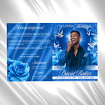 Blue Roses Funeral Program Template: 8-Page Memorial (Canva PDF)