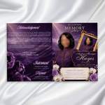 Purple & Gold Funeral Program Template: 8-Page Memorial (Canva PDF)
