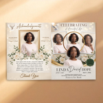 White & Gold Elegant Funeral Program Canva Template | White Rose Green Gold Theme | 8 Page Memorial Booklet