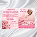 Pink Roses Funeral Program Template: 8-Page Memorial, Celebration of Life (Canva Template, PDF Download)