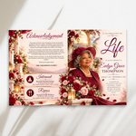 Red Roses Funeral Program Template, Memorial Obituary (Canva Template)