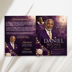 Purple & Gold Funeral Program Template: 8-Page Memorial (Canva PDF)