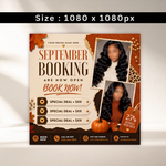 September Booking Flyer, Fall Booking Flyer, September Books Open Flyer, Hair Nails Wig Install Flyer, Salon Flyer, Editable Canva Template