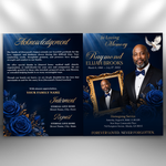 Blue Funeral Program Canva Template | 8 Page Memorial Booklet (Canva, PDF)