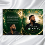 Green & Gold Funeral Program Template: 8-Page Memorial (Canva PDF)