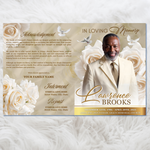 Roses Funeral Program Template: Brown & White Obituary, Celebration of Life (Canva Template, PDF Download)