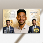 Elegant Funeral Program Canva Template | Yellow Gold Theme | 8 Page Memorial Booklet
