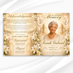 Cream & Beige Floral Funeral Program Template, 8-Page Memorial (Canva, PDF)