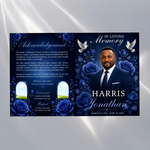 Blue Funeral Program Template: 8-Page Memorial (Canva, PDF Download)
