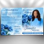 Blue Roses Funeral Program Template: 8-Page Memorial (Canva, PDF Download)
