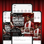 Graduation Flyer 2026 Red Invitation Template, High School College Graduation Party Invite, DIY Text, Instant Download