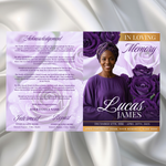 White & Gold Roses Funeral Program Template, Memorial Obituary (Canva Template)