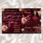 Maroon Roses Funeral Program Template: 8-Page Memorial (Canva PDF)