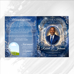 Blue & White Funeral Program Template: 8-Page Memorial (Canva PDF)