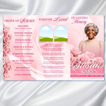 Pink Roses Funeral Program: Trifold Memorial Template (17x11 Canva Template)