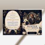 Blue & Gold Funeral Program Canva Template |8 Page Memorial Booklet