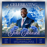 Blue Rose Funeral Announcement Flyer: Celebration of Life (Canva Template, Digital Download)