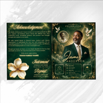 Green & Gold Funeral Program Canva Template |8 Page Memorial Booklet