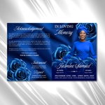 Royal Blue Roses Funeral Program Template: 8-Page Memorial (Canva PDF)