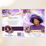 Purple Roses Funeral Program Template: 8-Page Memorial (Canva PDF)