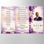 Purple & White Roses Funeral Program Template: Trifold Memorial (Canva Template)