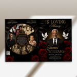 red & Gold Funeral Program Canva Template |8 Page Memorial Booklet