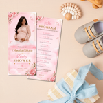 Editable Pink Baby Shower Program Template with Photo | Baby Shower Itinerary | It's a Girl Celebration | Order of Events Canva
