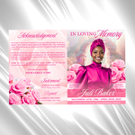 Pink & White Roses Funeral Program Template: 8-Page Memorial (Canva PDF)