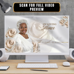 White & Gold Funeral Slideshow Template, Celebration of Life (Canva, 21 Slides, MP4)