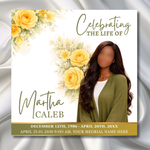 Yellow Water color flower Funeral Announcement Flyer: Obituary, Celebration of Life (Canva Template PDF)
