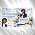 Royal Blue Roses Funeral Program Template: 8-Page Memorial (Canva PDF)