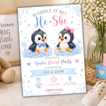 Penguin Gender Reveal Invitation, Waddle It Be Invite, Baby Boy Or Girl, Printable Spring Party Template, He Or She