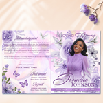 Purple Roses Funeral Program Template: 8-Page Memorial (Canva, PDF Download)