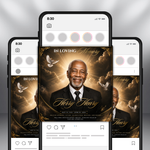 Black & Gold Funeral Announcement Flyer: Obituary, Celebration of Life (Canva Template PDF)