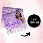 Purple Rose Funeral Announcement Flyer: Celebration of Life (Canva Template, Digital Download)