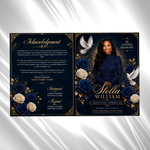 Royal Blue Roses Funeral Program Template: 8-Page Memorial (Canva PDF)