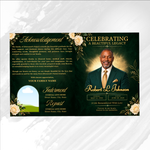 Green and Gold Funeral Program Template: 8-Page Memorial (Canva PDF)